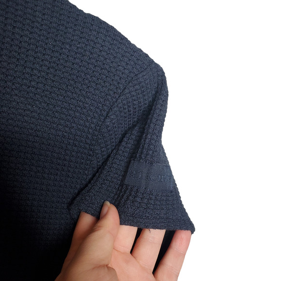 SET Active Navy Blue Waffle Short Sleeve Crop Top Small Short Sleeve Shirt - Picture 6 of 11